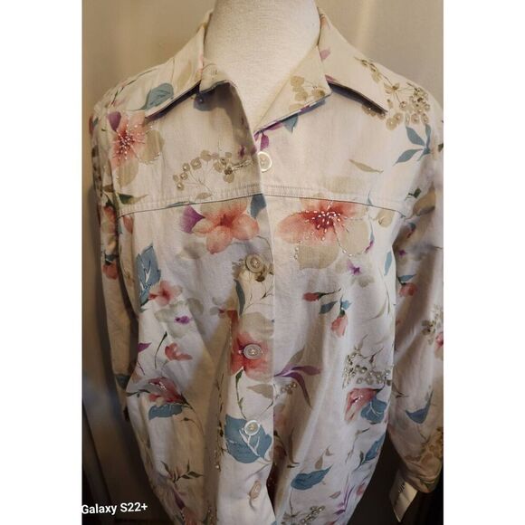 J25  Alfred Dunner, beautiful floral and beaded button-up jacket, NWT - Picture 1 of 13